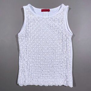 Song's Fashion Tank Top White with Sparkles‎ and Crochet Design Size Small